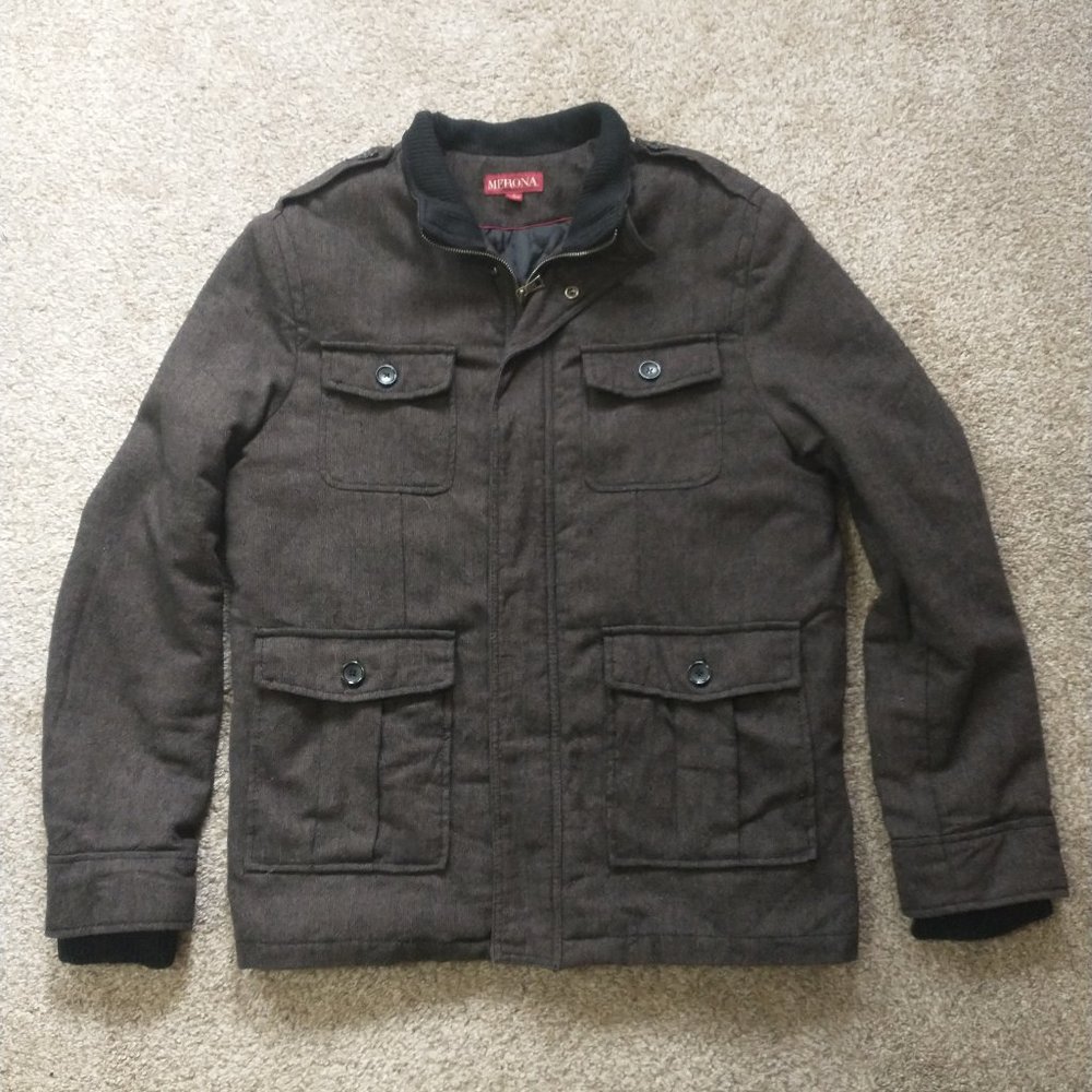 Merona Men's Large Charcoal Wool Coat w/ Four Pockets